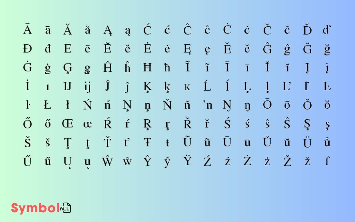 Latin Extended Characters Symbols