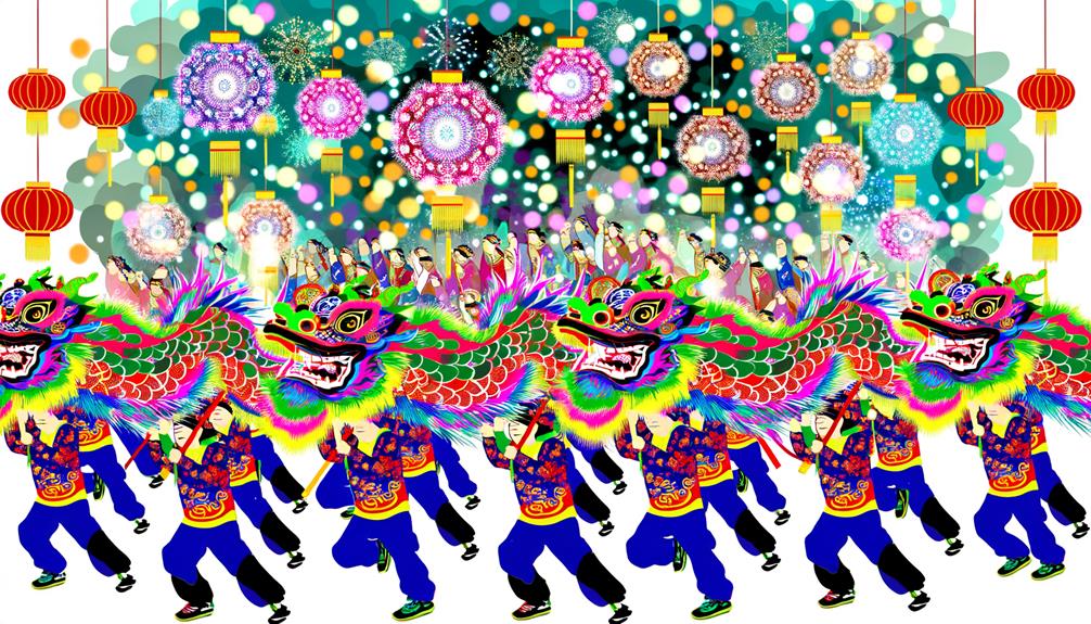 celebrating with dragon dance